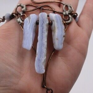 Handmade Copper Agate Necklace Gothic Steampunk Crystal Copper Folk Art Mystic
